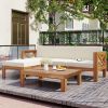 Outdoor Backyard Patio Wood 5-Piece Sectional Sofa Seating Group Set with Cushions; Natural Finish+ Beige Cushions - Beige