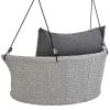 33.8' Single Person Hanging Seat; Rattan Woven Swing Chair; Porch Swing With Ropes - Gray