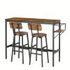 Bar Table Set with wine bottle storage rack  - Rustic Brown