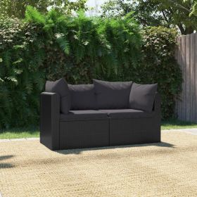 2 Piece Patio Sofa Set with Cushions Poly Rattan Black