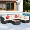 Outdoor Garden Patio Furniture 7-Piece PE Rattan Wicker Sectional Cushioned Sofa Sets with 2 Pillows and Coffee Table - 7 Pieces