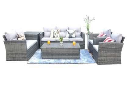 Direct Wicker Outdoor And Garden Patio Sofa Set 6PCS Reconfigurable Stylish And Modern Style With Seat Cushion