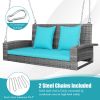 2-Person Patio PE Wicker Hanging Porch Swing Bench Chair Cushion 800 Pounds - Turquoise