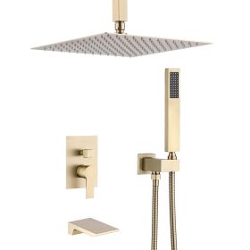 Brushed Gold 10 inches  Rain Shower Faucet Sets Complete With Shower System