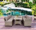 Patio Outdoor Furniture PE Rattan Wicker Conversation Set All-Weather Sectional Sofa Set with Table & Soft Cushions - Brown