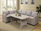 Patio Outdoor Furniture PE Rattan Wicker Conversation Set All-Weather Sectional Sofa Set with Table & Soft Cushions - Brown