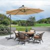 10 FT Solar LED Patio Outdoor Umbrella Hanging Cantilever Umbrella Offset Umbrella Easy Open Adustment with 32 LED Lights - taupe