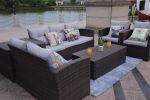 Direct Wicker Outdoor And Garden Patio Sofa Set 6PCS Reconfigurable Stylish And Modern Style With Seat Cushion - Dark Brown