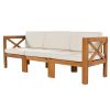 Outdoor Backyard Patio Wood 5-Piece Sectional Sofa Seating Group Set with Cushions; Natural Finish+ Beige Cushions - Beige