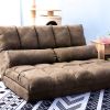 Double Chaise Lounge Sofa Floor Couch and Sofa with Two Pillows - Brown